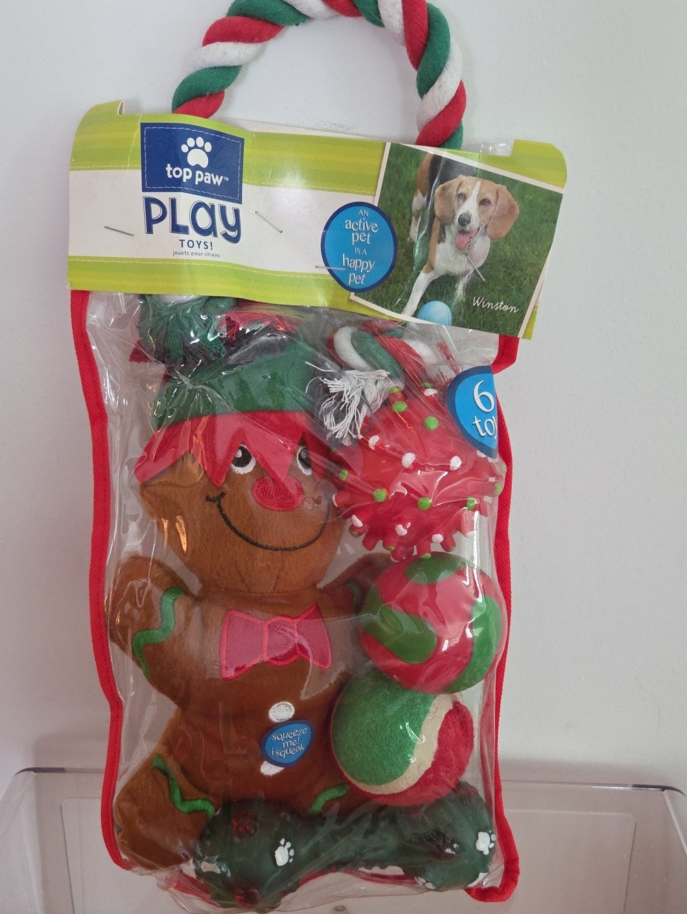 Top Paw Red, Green, White Holiday Plush Dog Toy Set...NIP